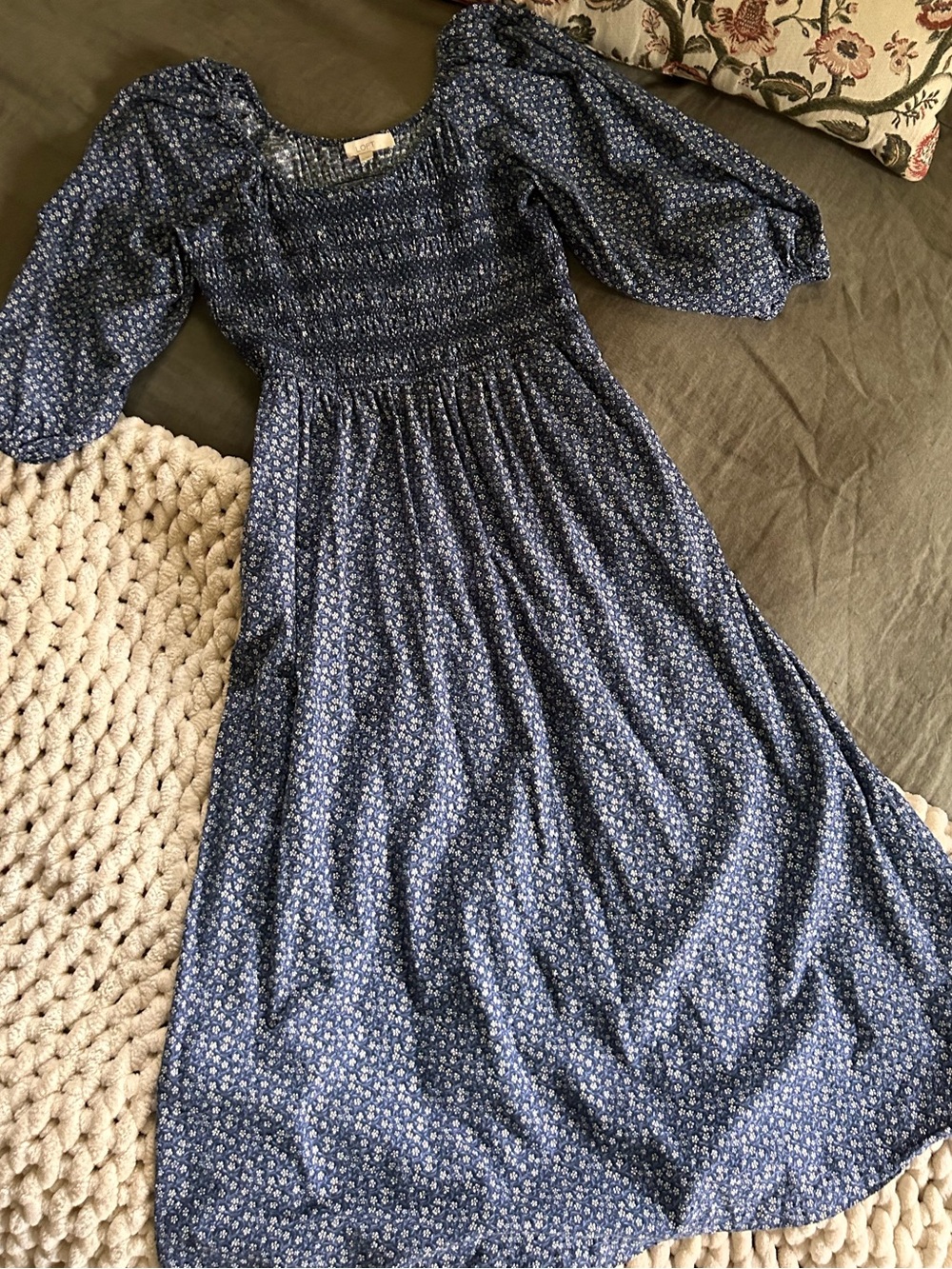 LOFT 100% Cotton Floral Maxi Dress with Puff Sleeves